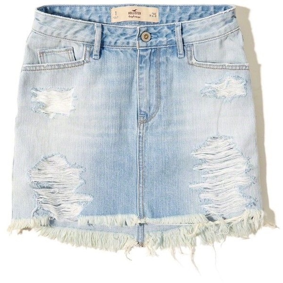 Light Wash Distressed High Rise Jean Skirt - Picture 2 of 4